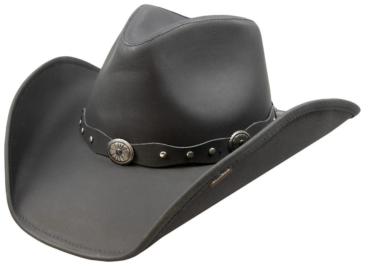 Premium Men’s Genuine Leather Western Hat – Studded Band Cowboy Style – Black
