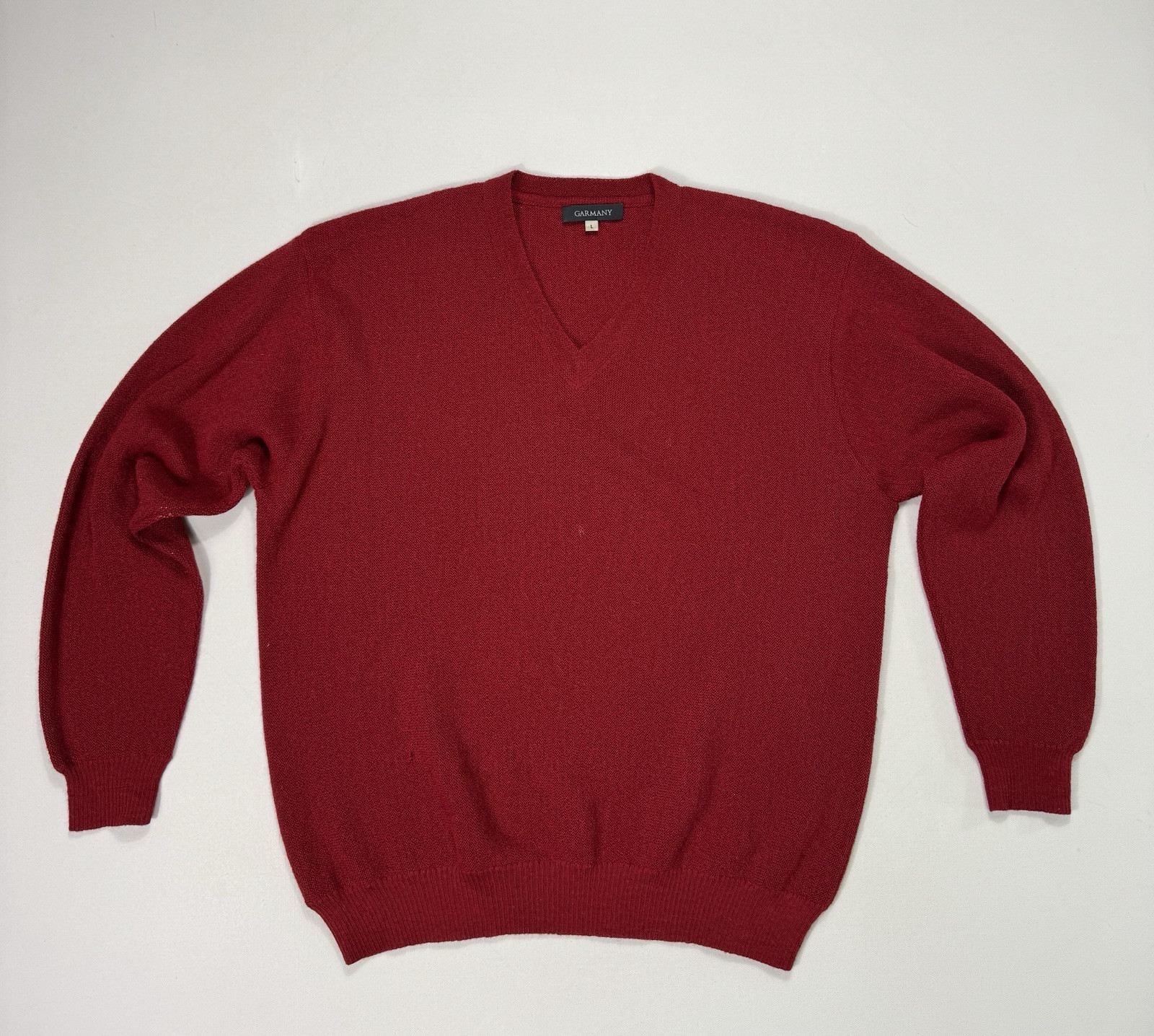 Garmany Sweater Mens Large 100% Alpaca Red Pullover Casual V-Neck Classic