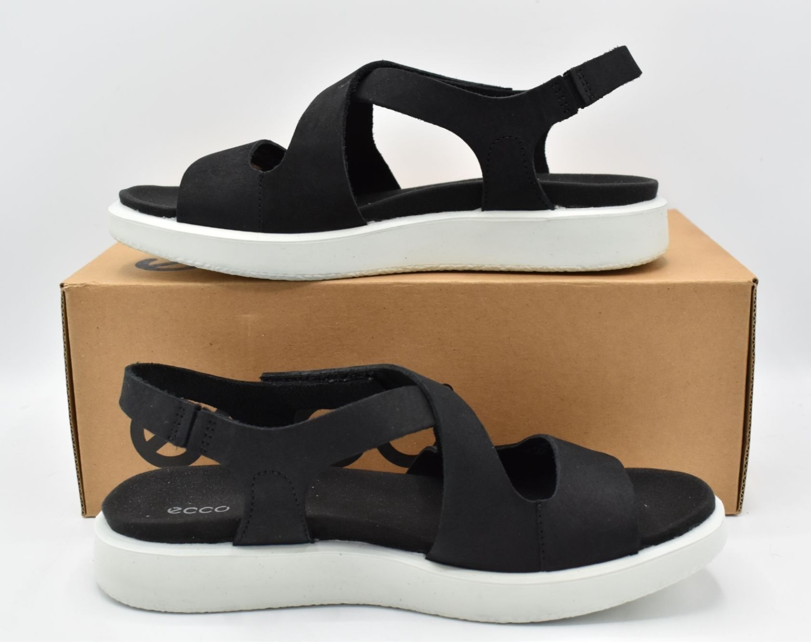 ECCO Womens EU 40 US 9-9.5 Flowt Black Leather Strappy Crosstrap Sandals Shoes