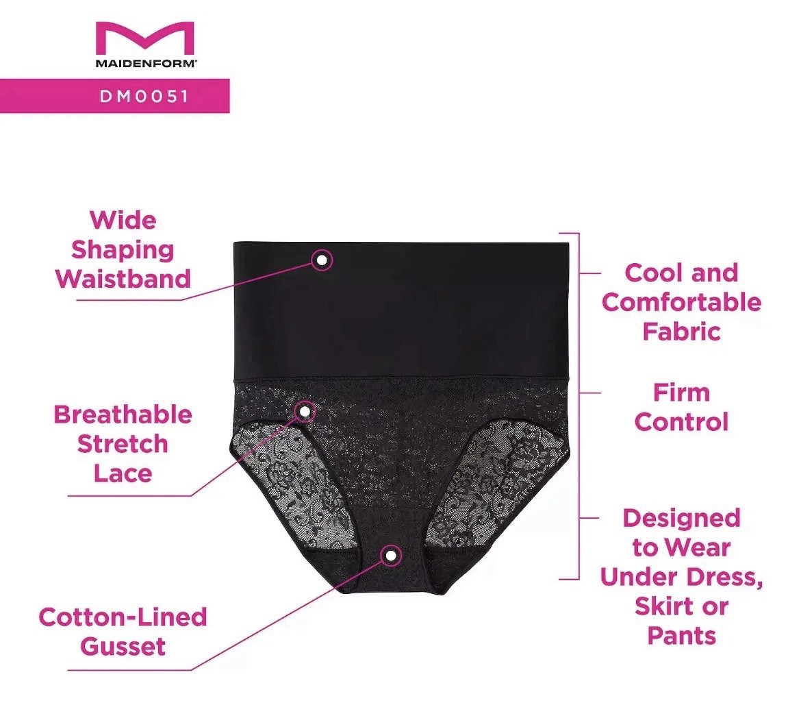 Maidenform Tame Your Tummy Firm Control Brief, Black Size-XL