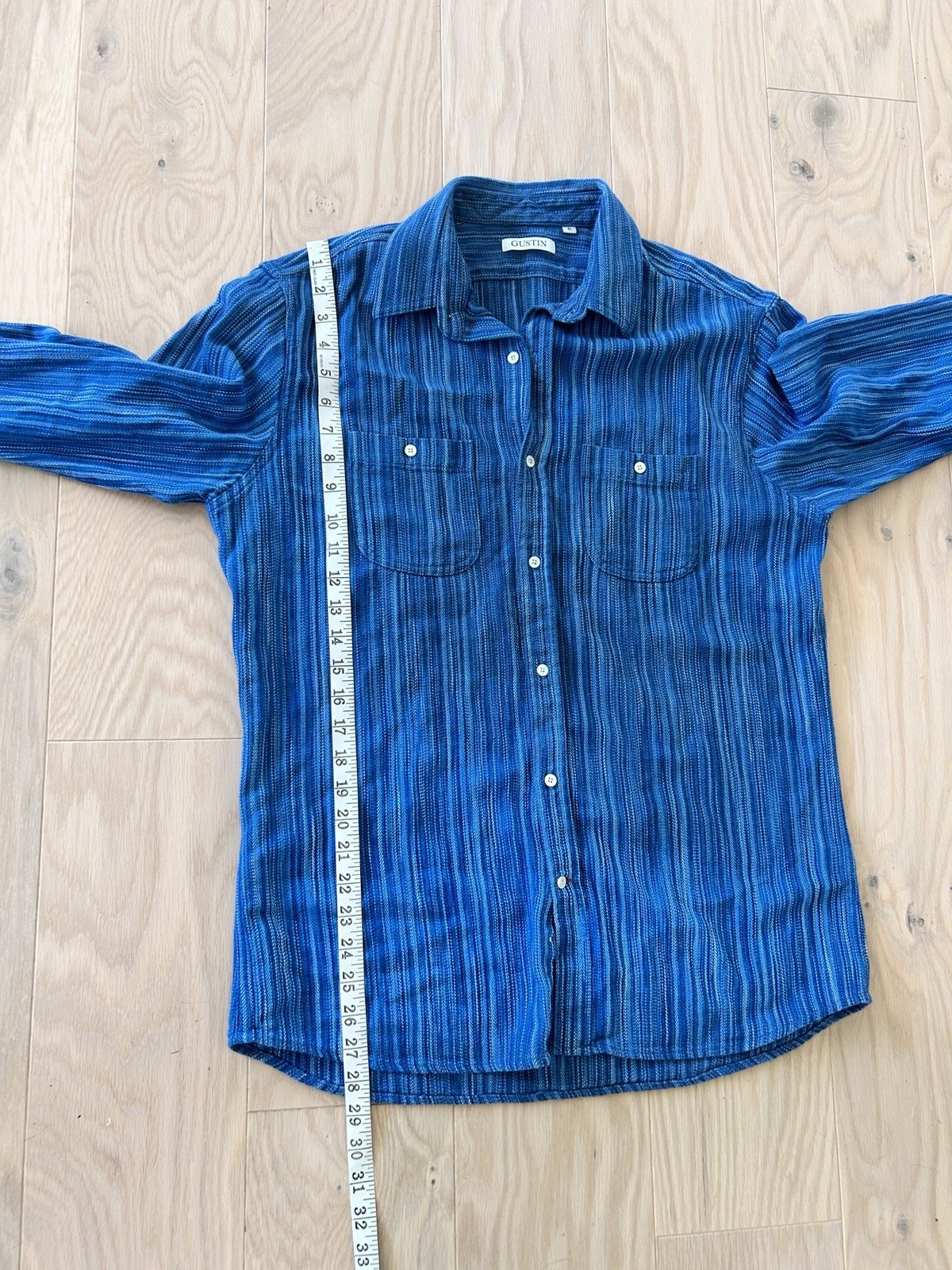 Gustin Shirt Mens XL Indigo Fade Pinstripe Button Up USA