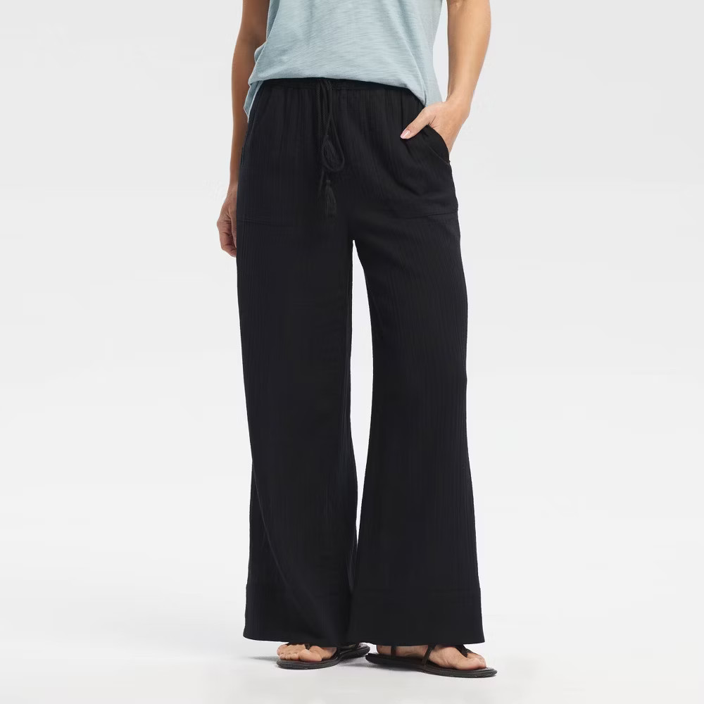 Women High-Rise Tassel Drawstring Waist Wide Leg Pants – Universal
