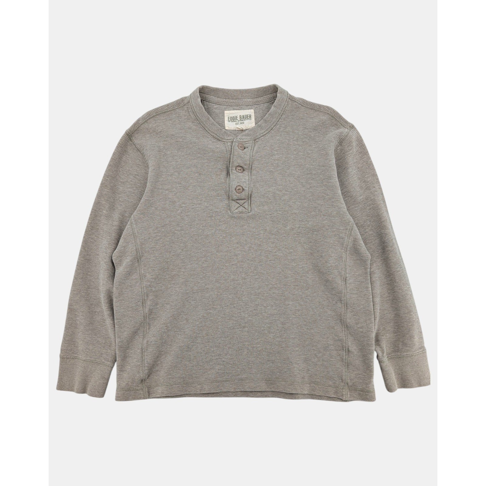 Eddie Bauer Men’s Thermal Henley Shirt Large Beige Waffle Knit Cotton