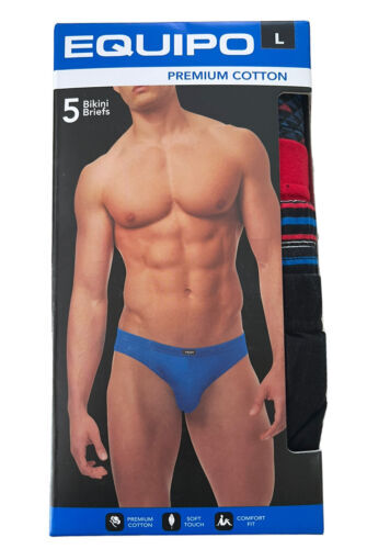 Men’s Equipo (5Pack) Bikini Briefs (Red-Black) No Fly Premium Cotton Underwear