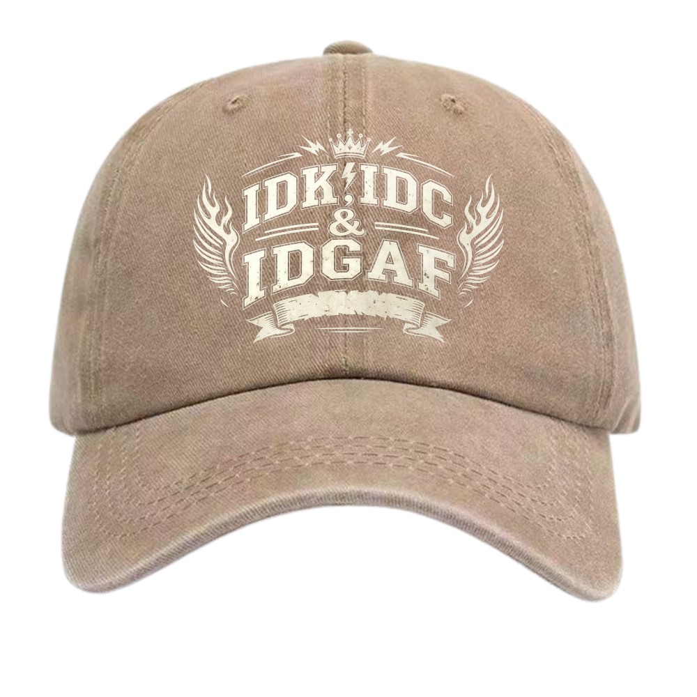 Funny Sarcastic IDK IDC IDGAF Dad Hat Retro Distressed Adjustable Baseball Cap