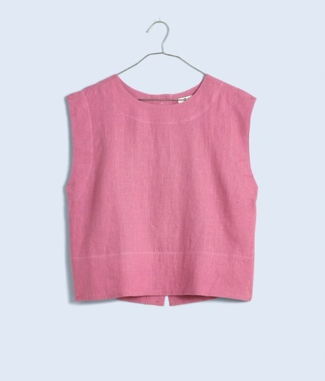 Madewell Plus Pink Bateau-Neck Tank in 100% Linen Button-down Back 3X