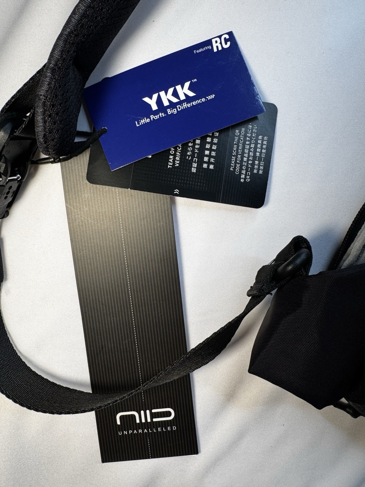 NIID Gray/Black Sling Bag, Zip Closure, Pockets, Adjustable Shoulder Strap, NEW