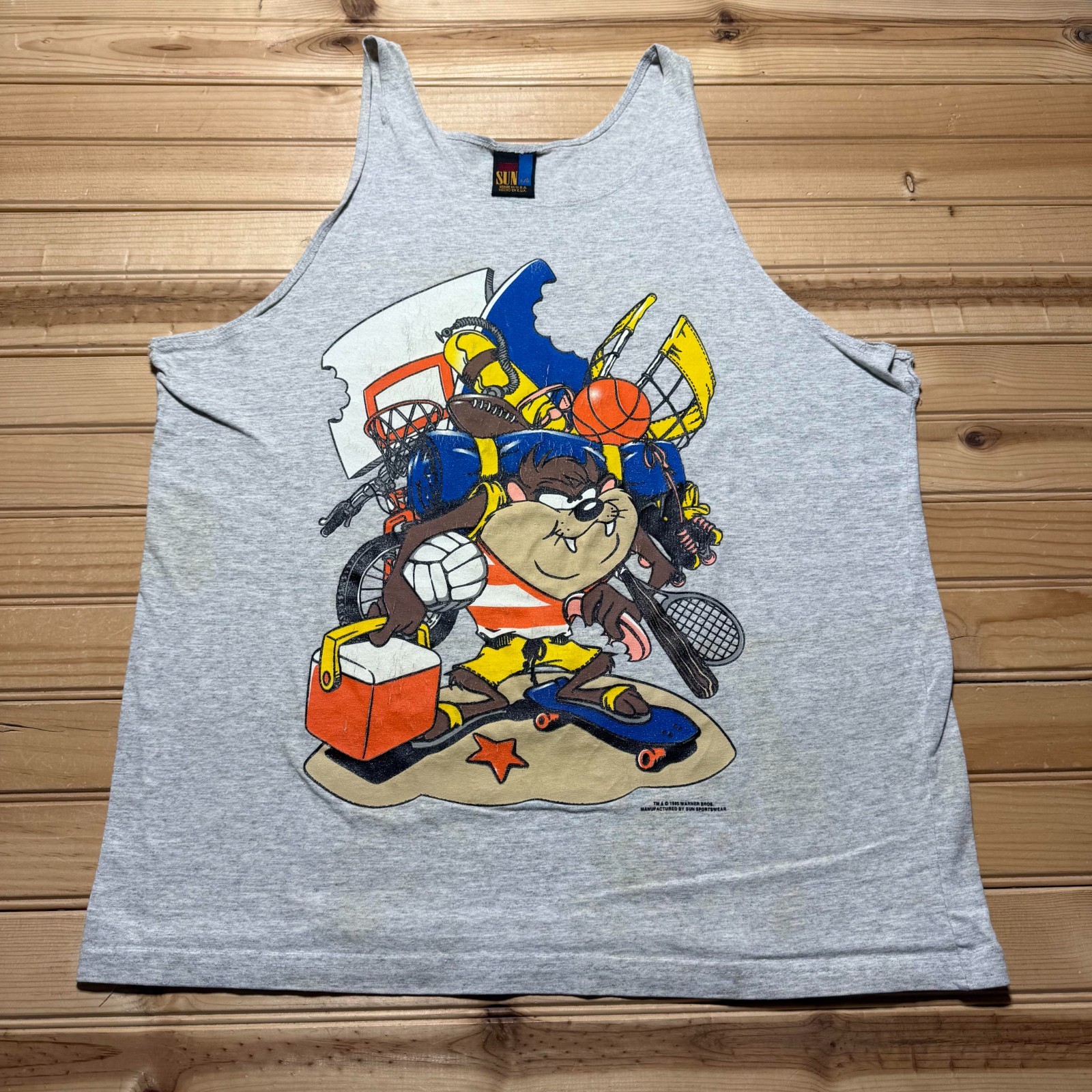 Vintage 1995 Looney Tunes Taz Tasmanian Devil All Sports Tank Top USA – Large