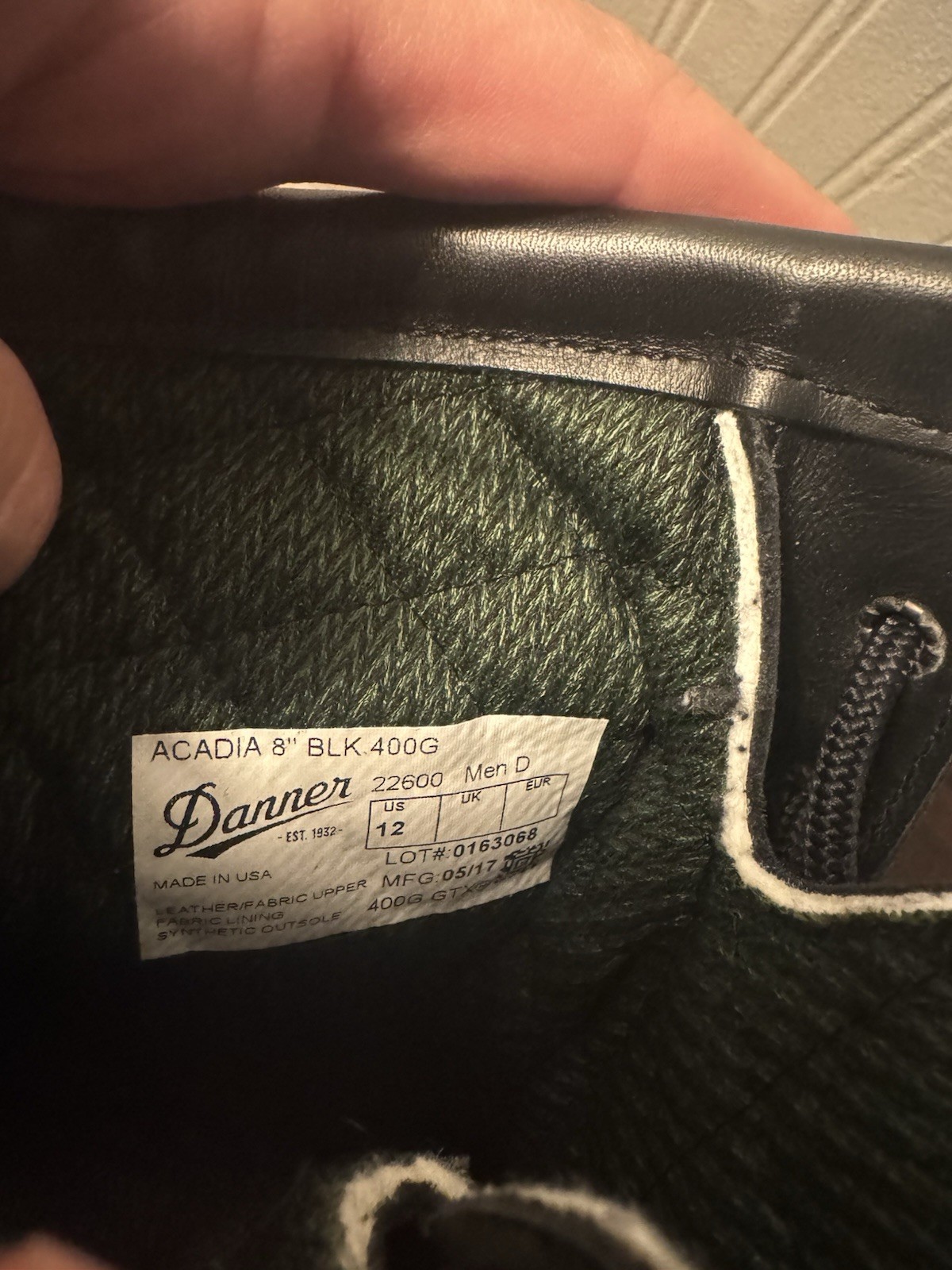 Danner Acadia 8″ 400G Insulated Leather Duty Boots Black Lace-Up 12 D