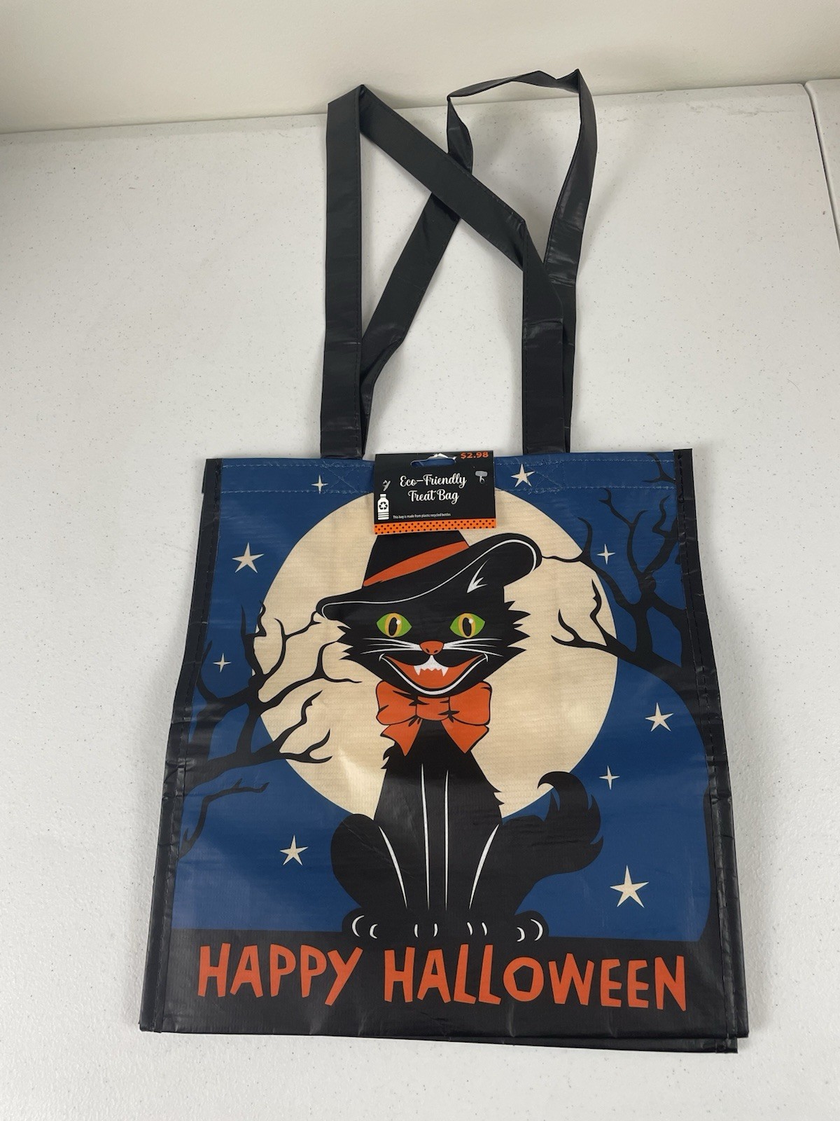 Re-Usable Vintage Inspired Black Cat Halloween Shopping Eco Gift Tote Bag NWT