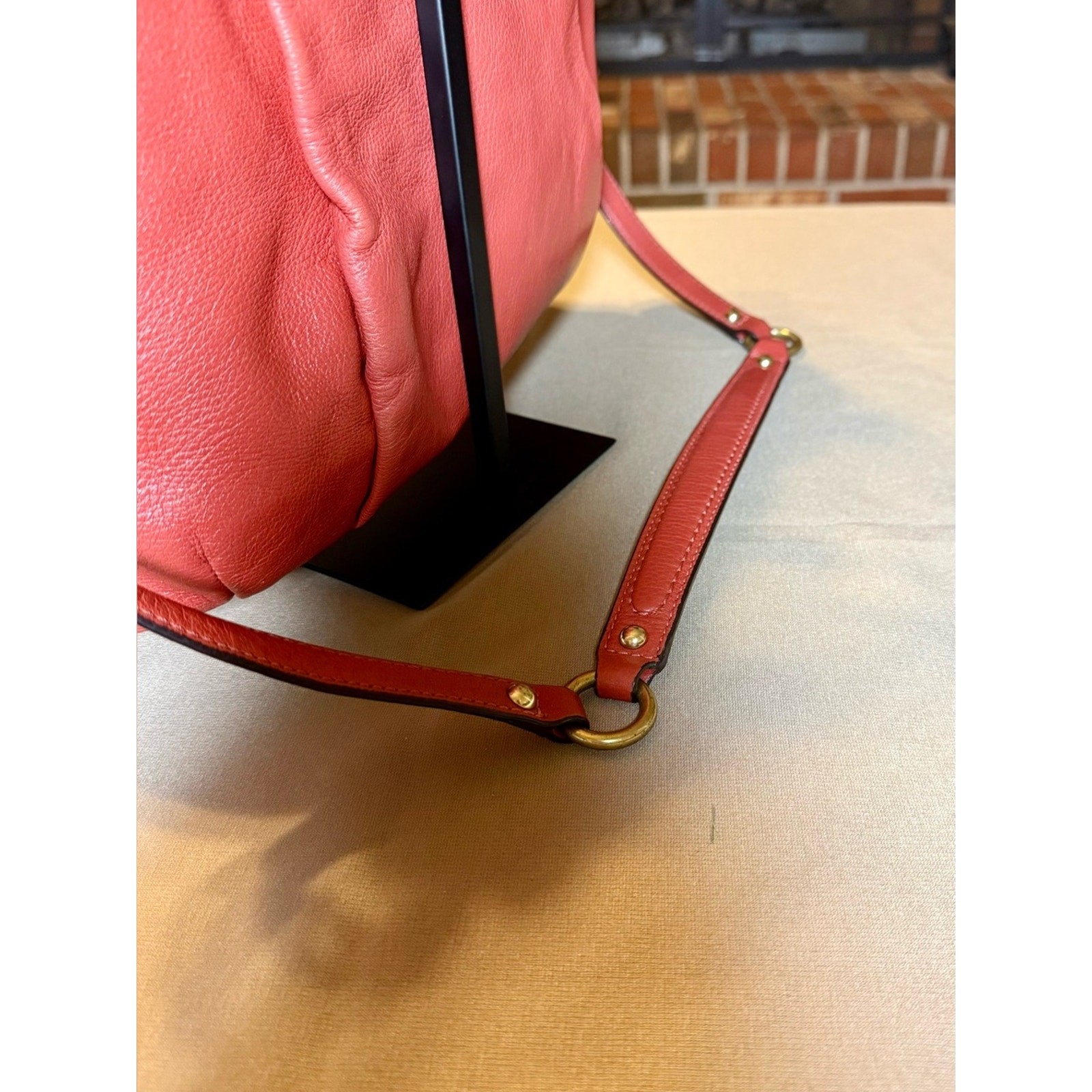 Coach Madison Coral Pebbled Leather Satchel Bag | Removable Strap |Gold Hardware