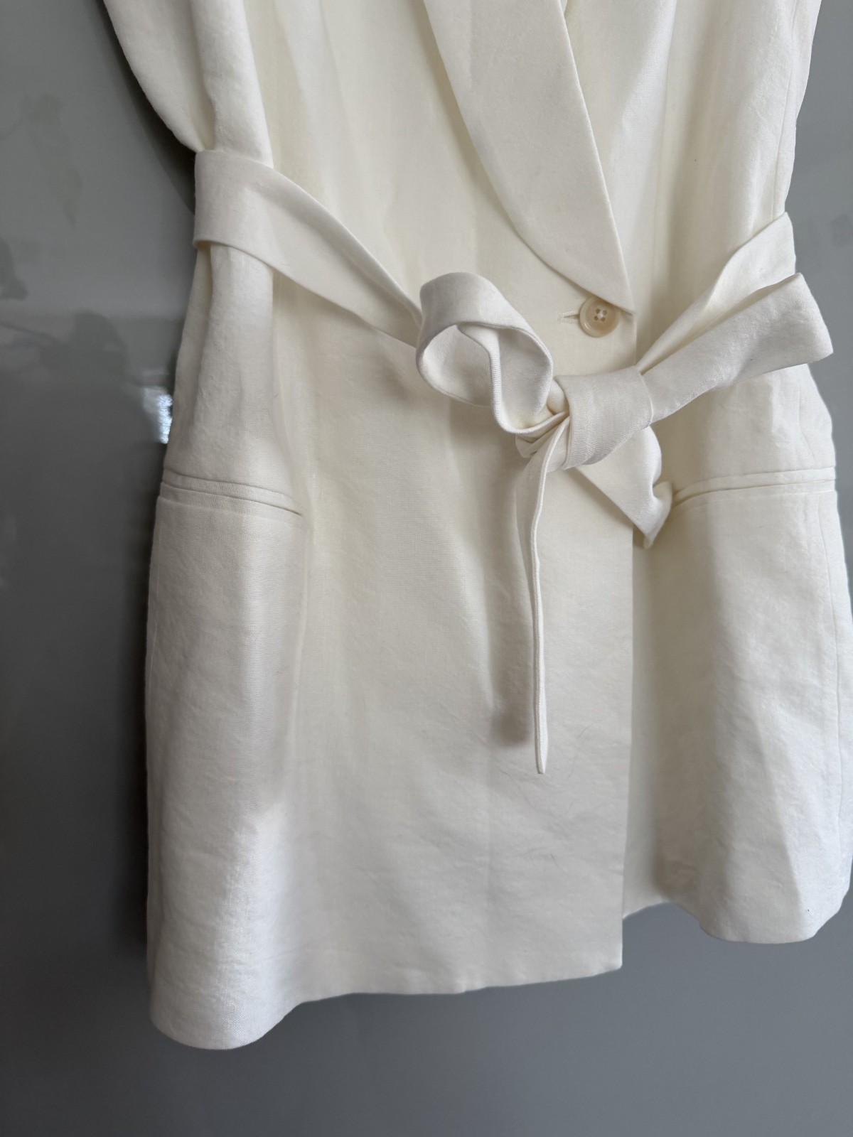 Massimo Dutti Linen Blazer Belted Dress White Sleeveless EU 36 US 4 Womens