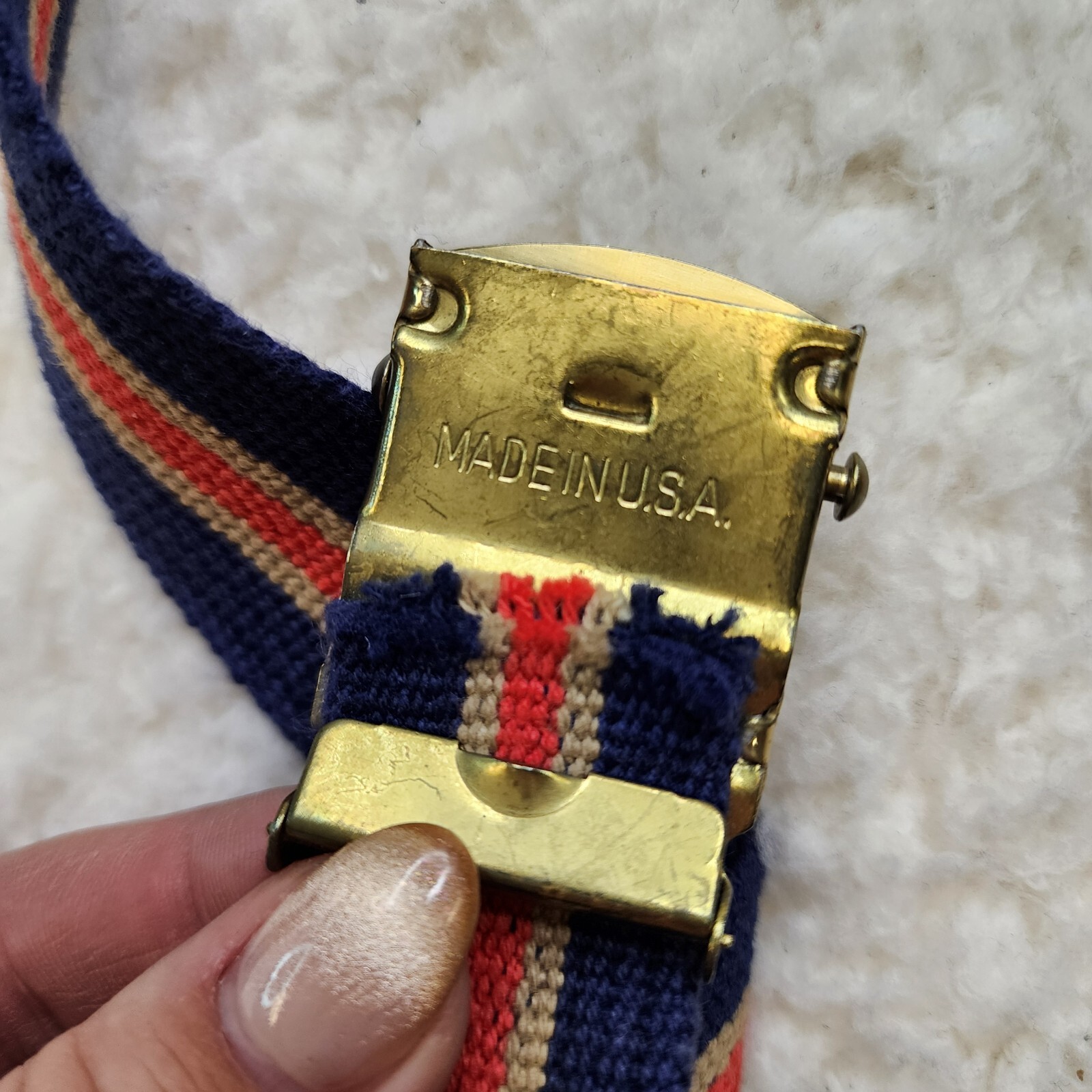 Vtg Belt Skippers Florida Nautical Canvas Stripes Hippie Retro Gold 35″ Sailor