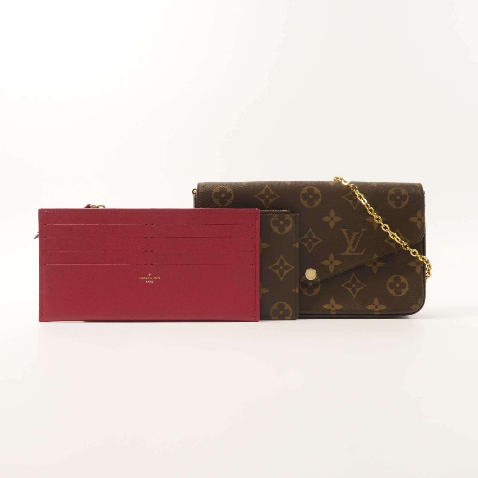 LOUIS VUITTON GHW Felicie Pochette Chain Shoulder Bag M81896 Monogram Brown Red