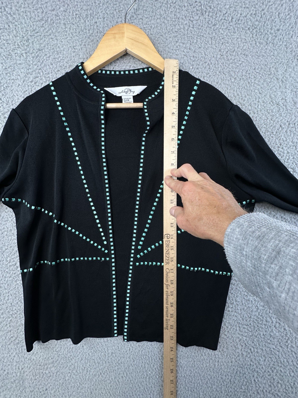 Ming Wang Jacket Womens PM Black Turquoise Open Front Cardigan Blazer Knit