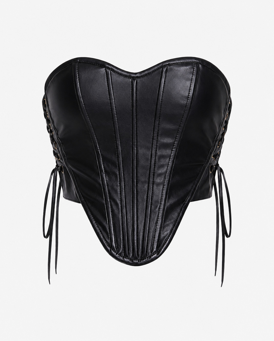 Womens Genuine Black Leather Corset Top – Strapless Bustier Lace Up – Club Party