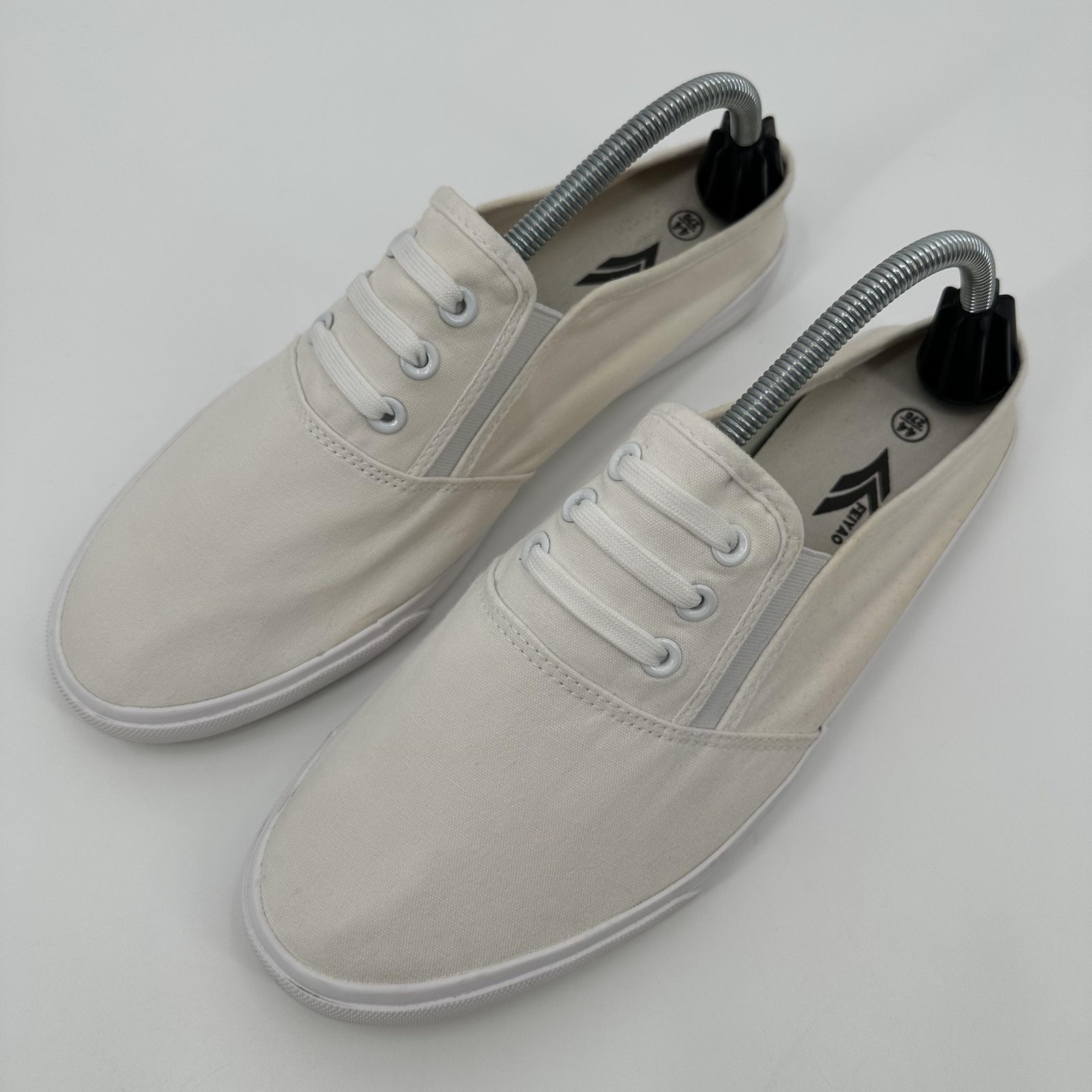 Feiyao Shoes Mens Size 270 White Canvas Slip-On Laceless Elastic Gore Casual
