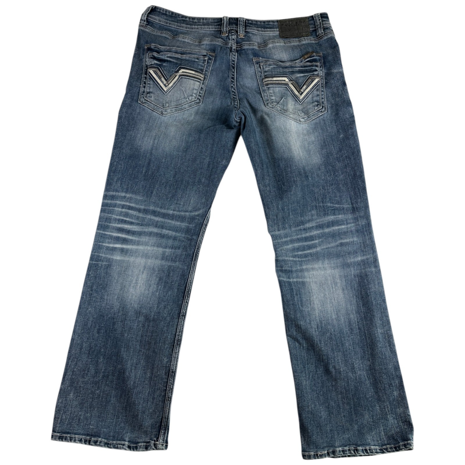 Buckle Salvage Anarchy Straight Regular Fit Jeans Mens 36 Blue Whiskering Denim