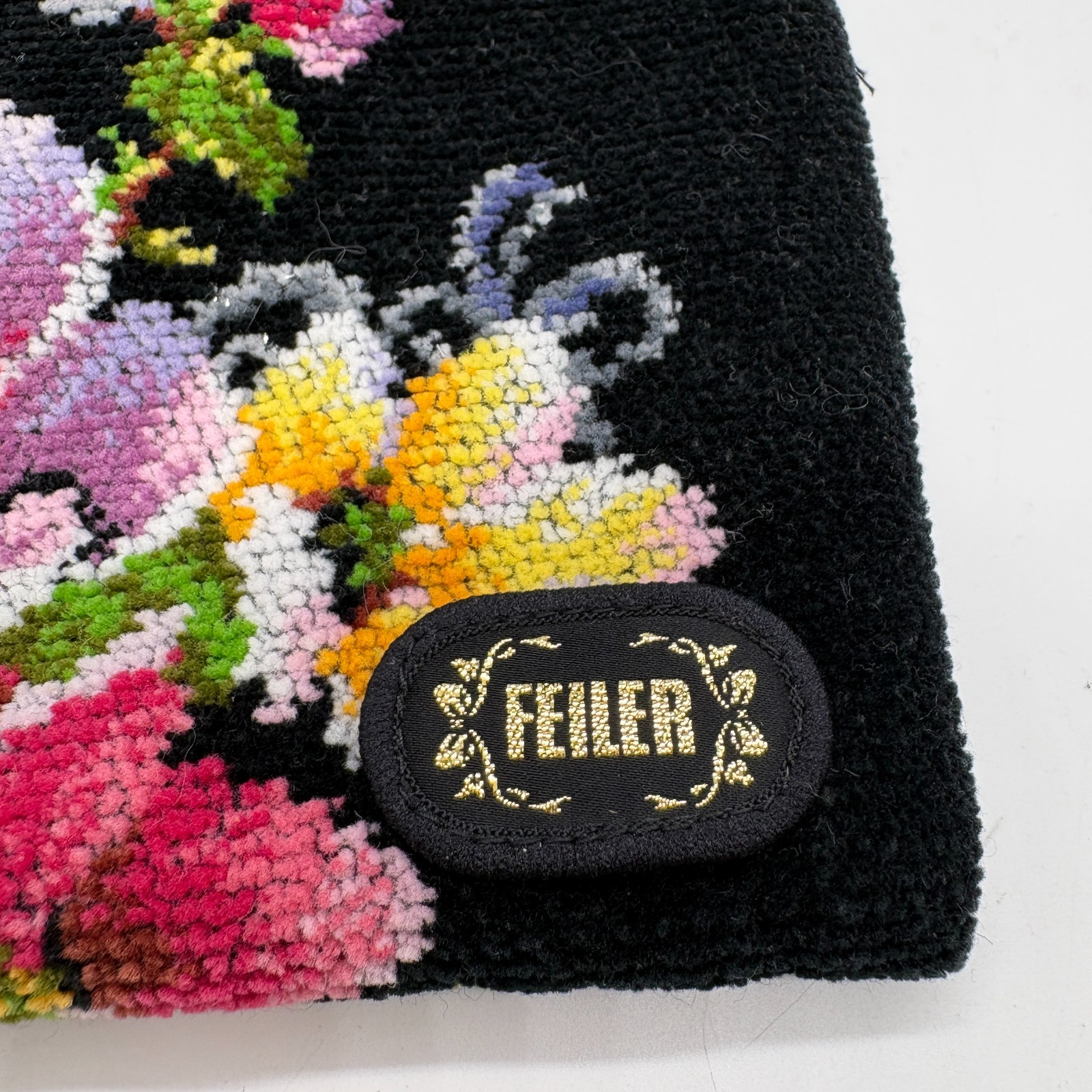 FEILER drawstring pouch, floral pattern, chenille fabric, no. 207