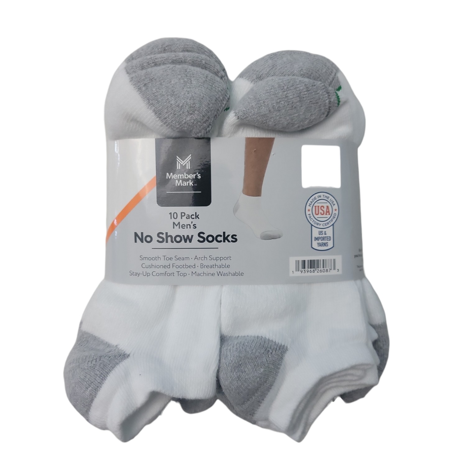 Member’s Mark Men’s Smooth Toe Seam Arch Support 10-Pack No Show Sport Socks