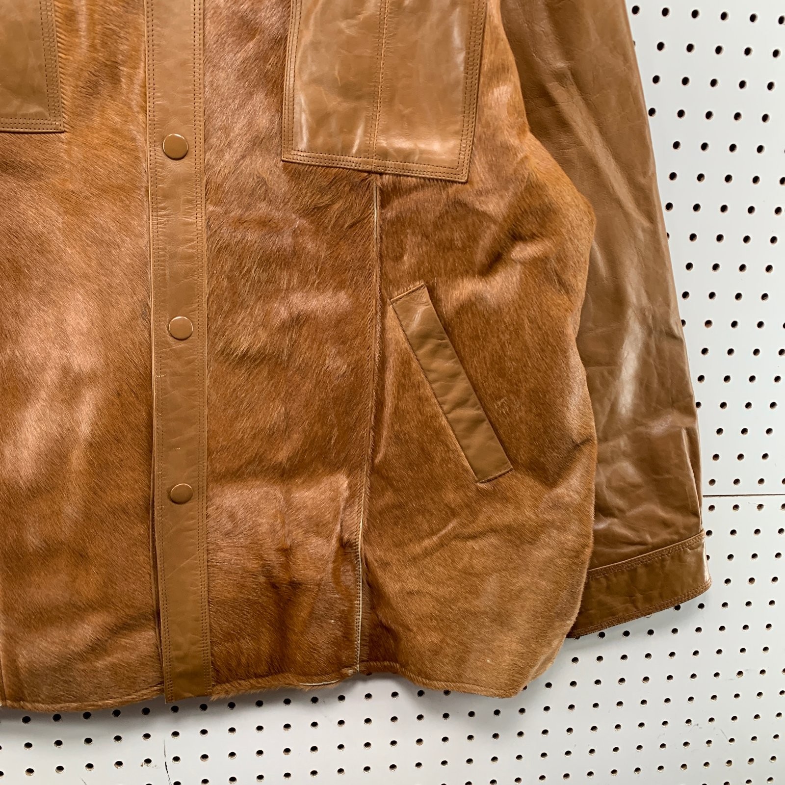 Vintage Davoucci Leather Jacket Men 6XL Brown Hair On Hide 80s 90s Rodeo Western
