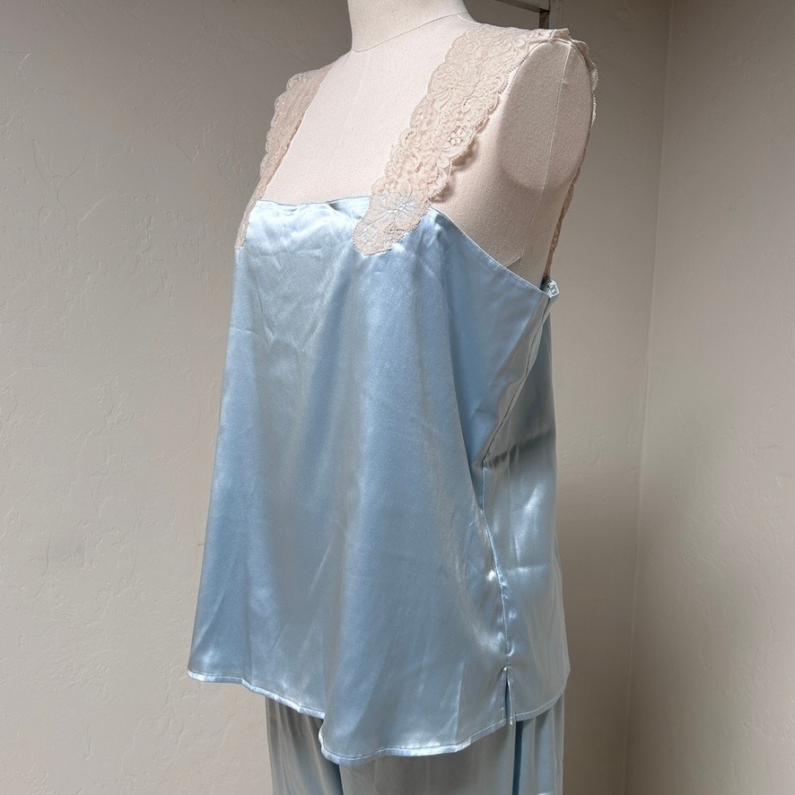 Silk Lace Trim Cami Tank Top Soft Blue Lingerie Inspired Coquette Layering L