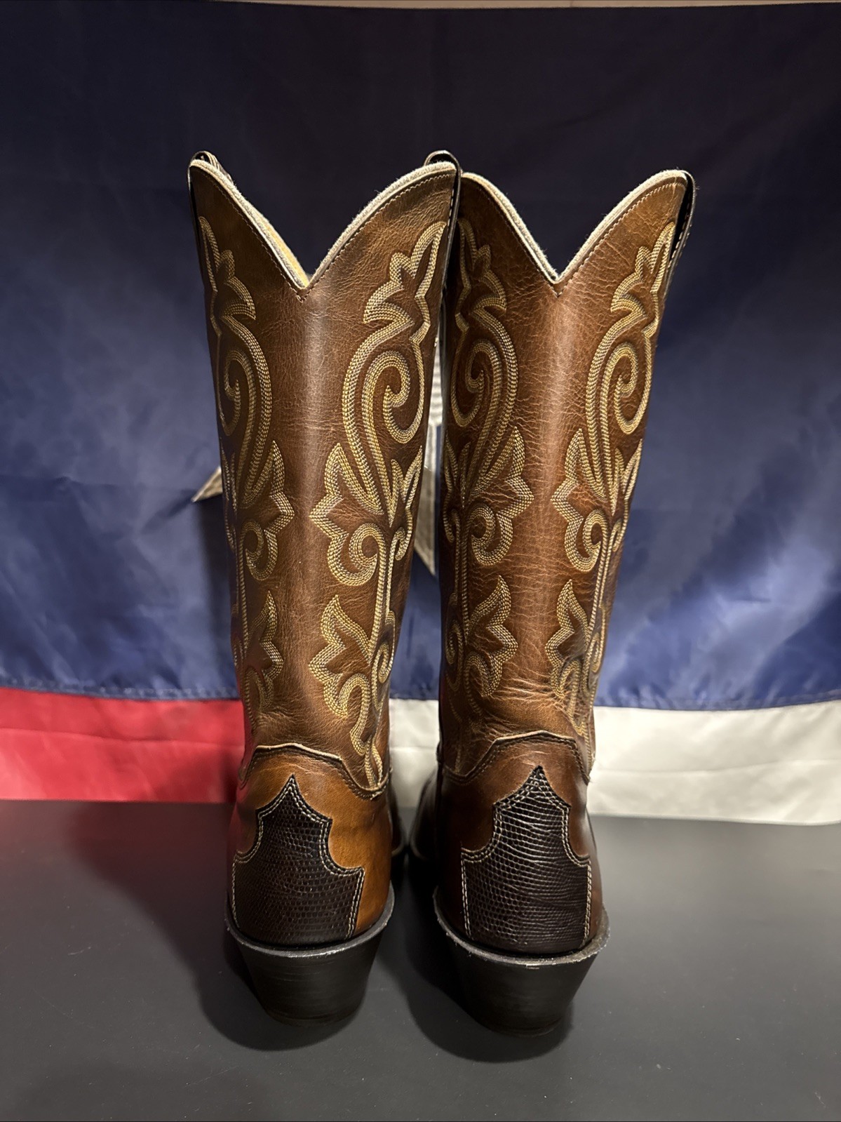 Justin Wing-Tip Western Cowboy Boots Lizard & Cowhide men’s Sz 11.5-B