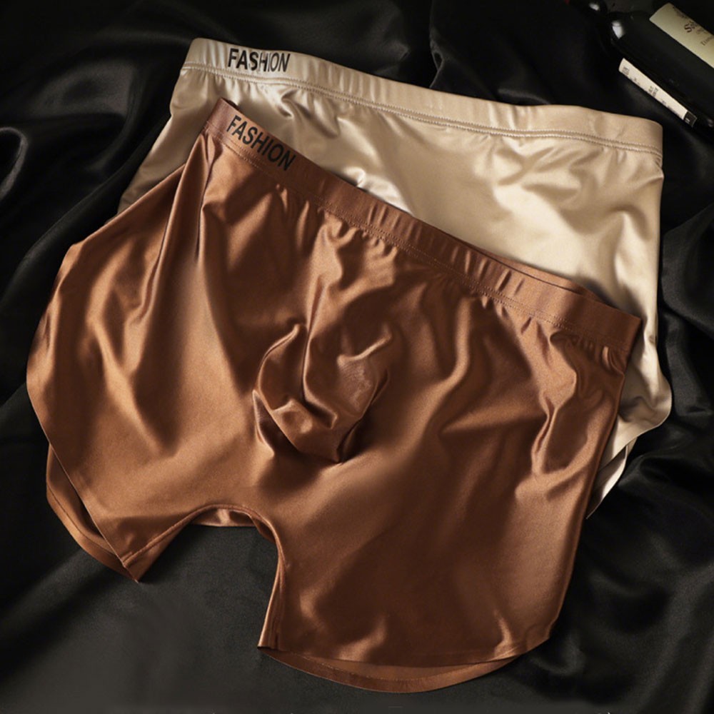 4PCS Men’s Ice Silk Underwear Breathable Boxer Shorts Seamless Satin Soft Briefs