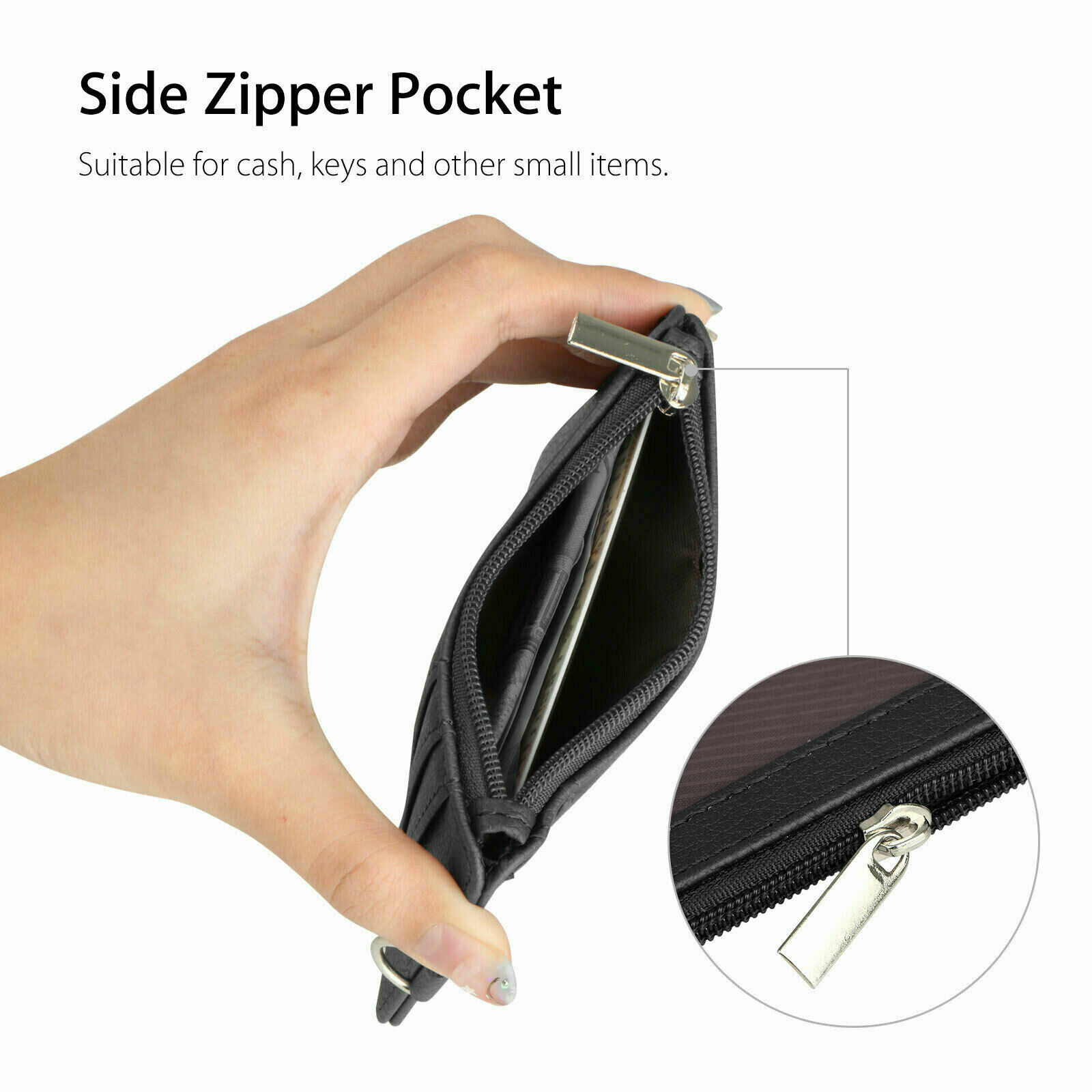 Vertical Leather ID Card Holder Badge Wallet Pocket W/6 Slot Neck Strap Lanyard