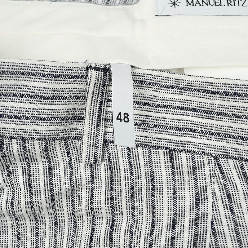 MANUEL RITZ Navy Striped Slim Fit Linen Blend Single Pleat Pants IT 48 US 32 NWT