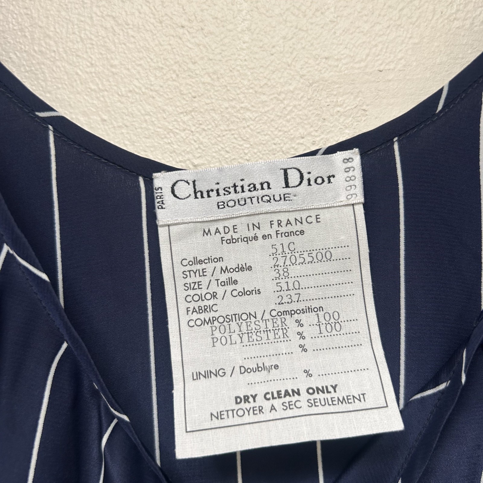 Vintage Christian Dior Boutique 1995 Navy Stripe Shirt Camisole Set FR 38