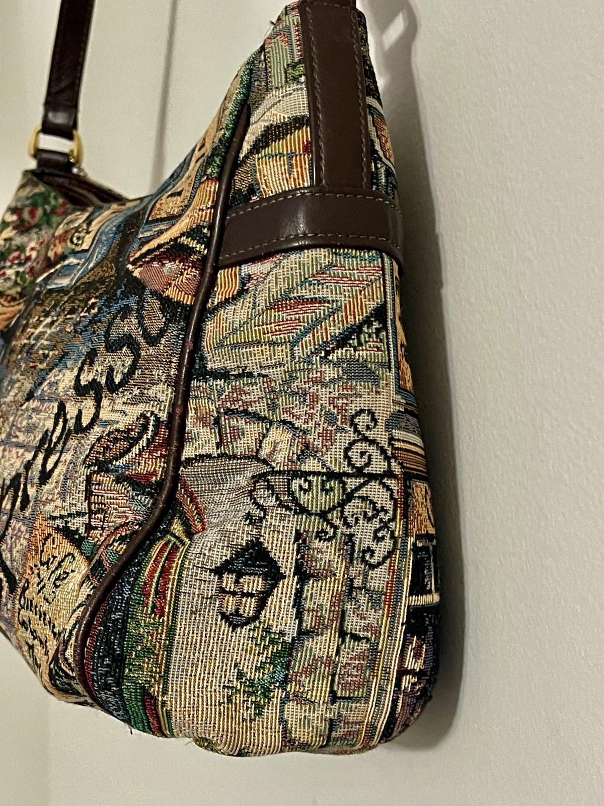 Vintage Sas Needlepoint Tapestry Shoulder Bag Purse Cafe Scene Boho Western