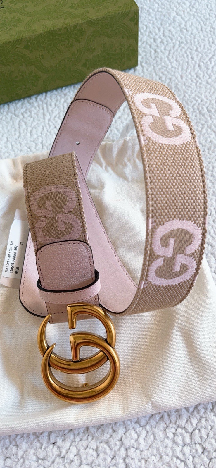 Gucci Women’s GG Marmont Jumbo GG Belt Beige/ Light Pink Size 75cm 30 in