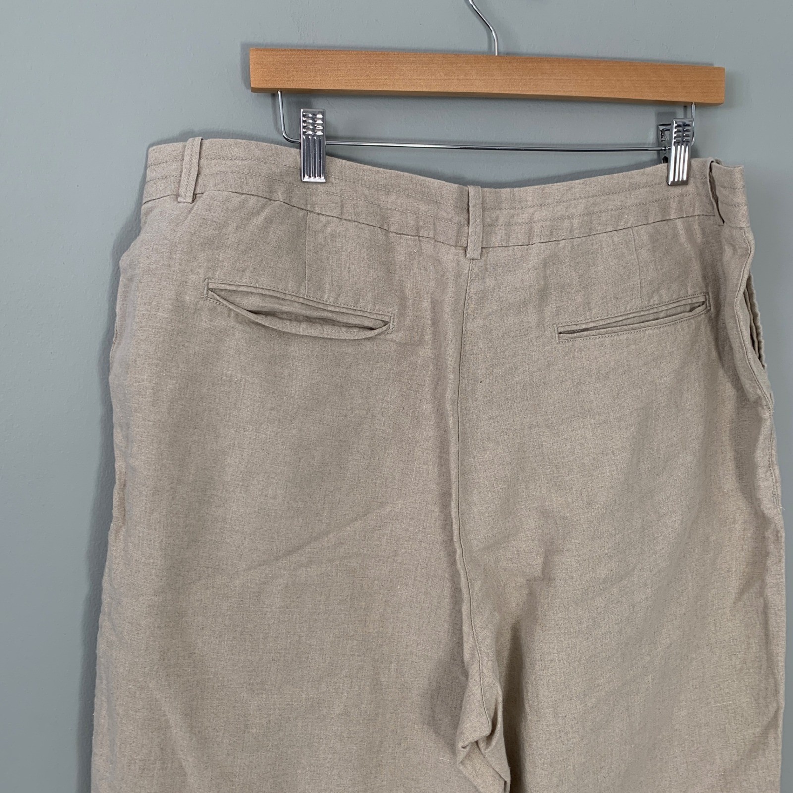L.L. Bean Classic Fit 100% Linen Pants Beige Tan Womens 18 Reg