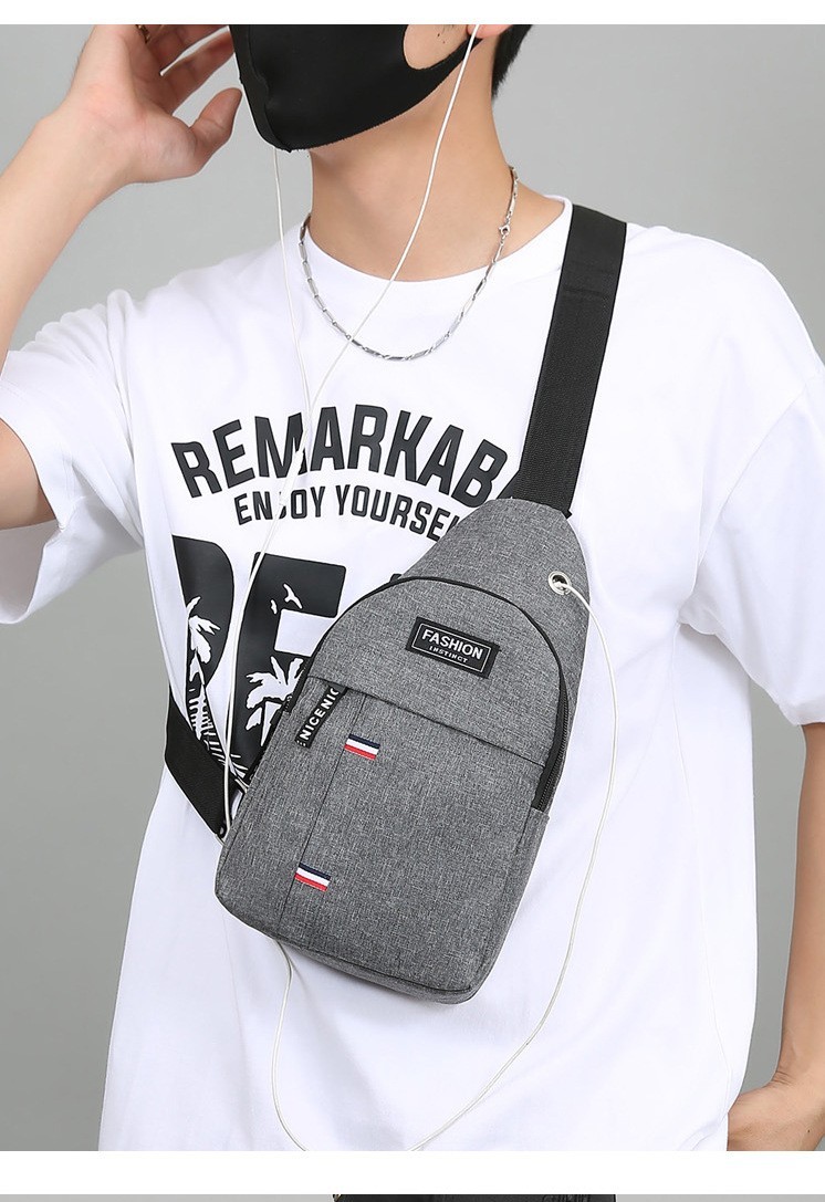 Men’s Canvas Sling Crossbody Bag Chest Shoulder Messenger Backpack USB Port New