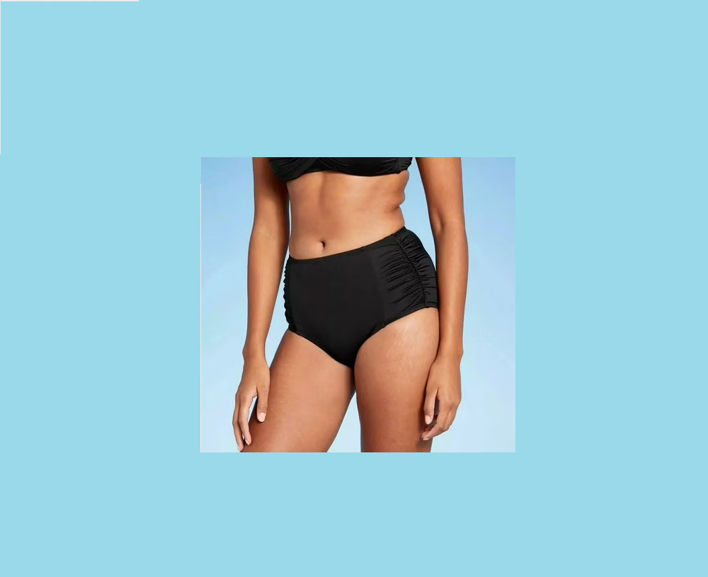 Kona Sol Full Coverage High Waist Swim Bikini Bottom Womens Large Black