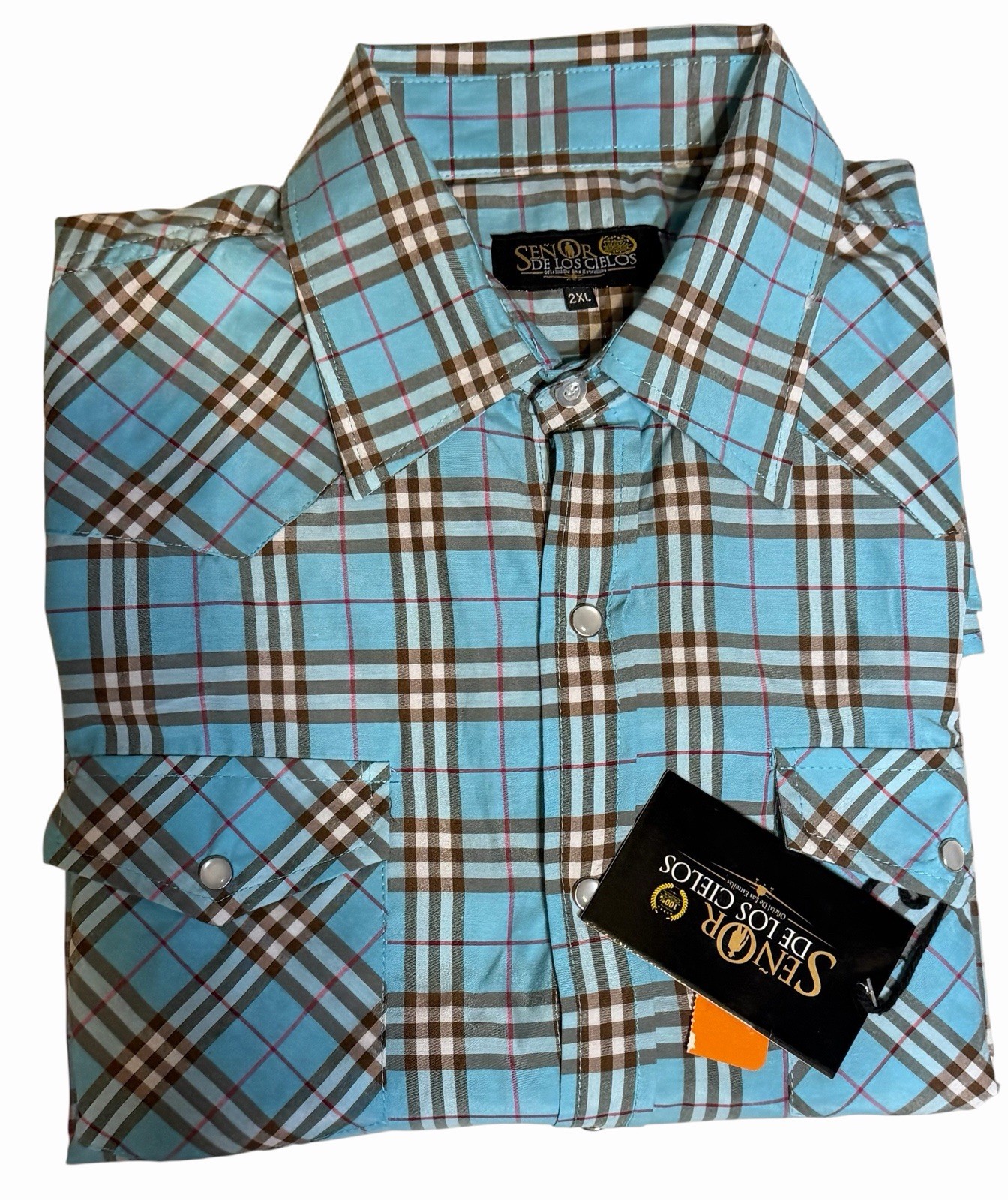 Senor De Los Cielos Long Sleeve Button Down Pearl Snap Blue Plaid Shirt Mens 2XL