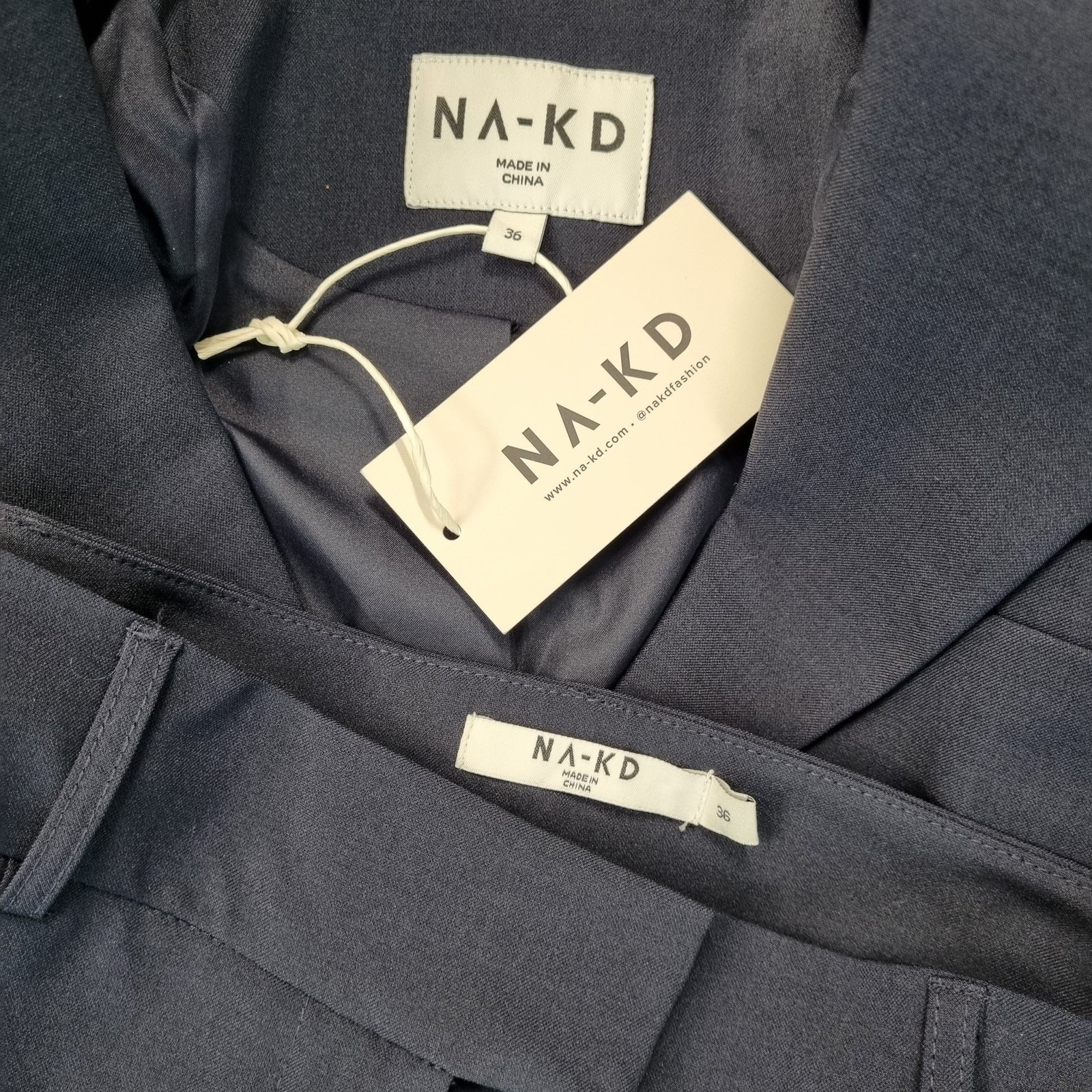 NA-KD Navy Blue Trouser Suit Polyester Blend Size 36
