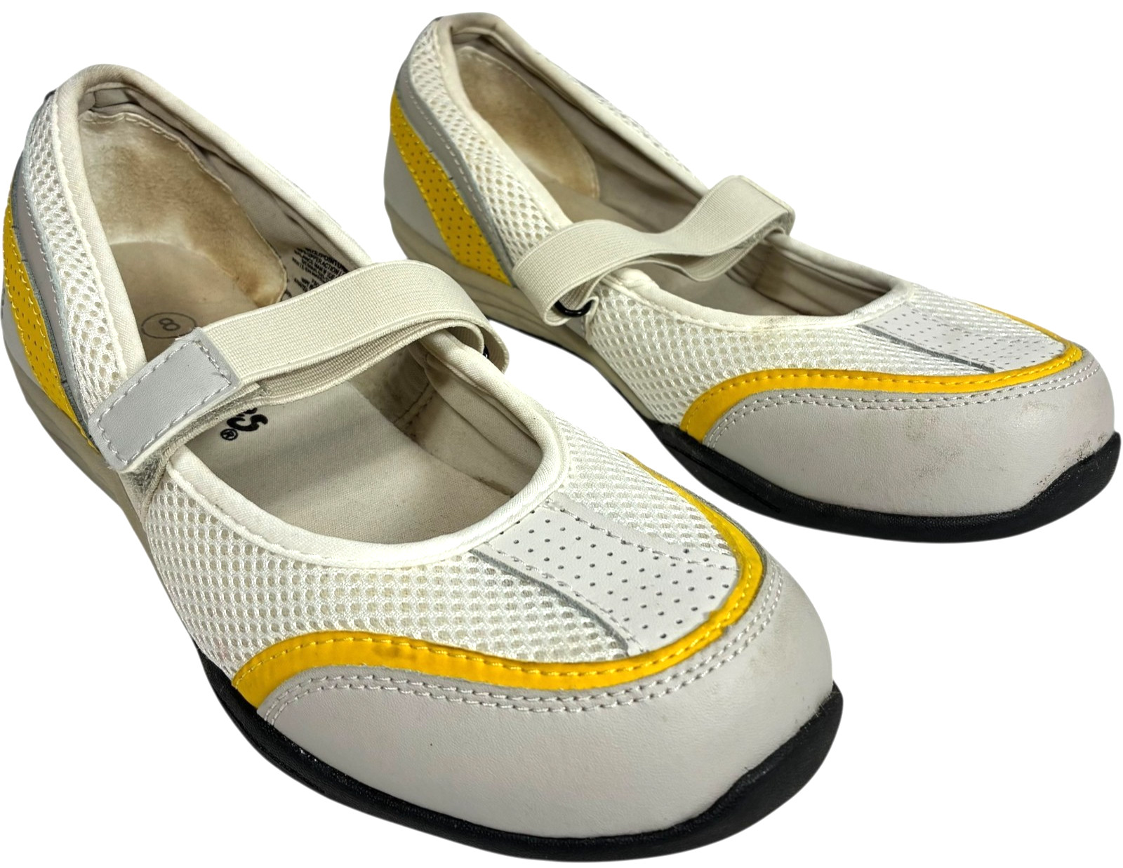 Curves for women white/yellow/grey gym shoes hook & loop close size 8