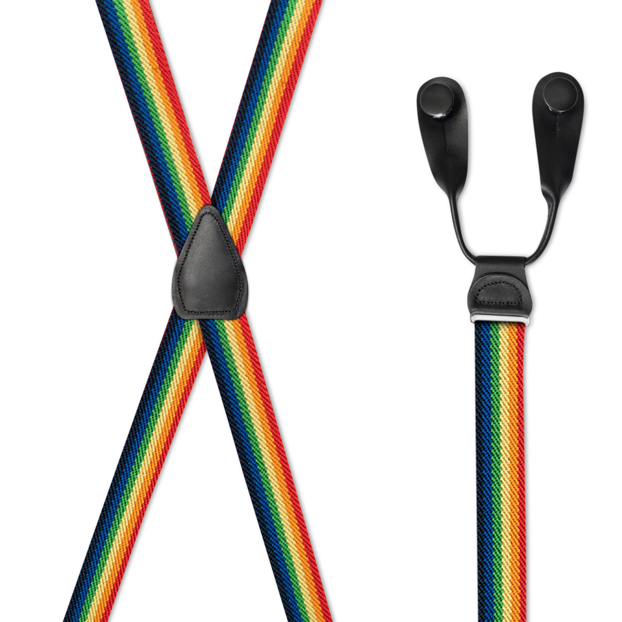 1″ Wide Gold Tone BUTTON ON Suspenders LEATHER EARS Many Colors. MADE IN USA