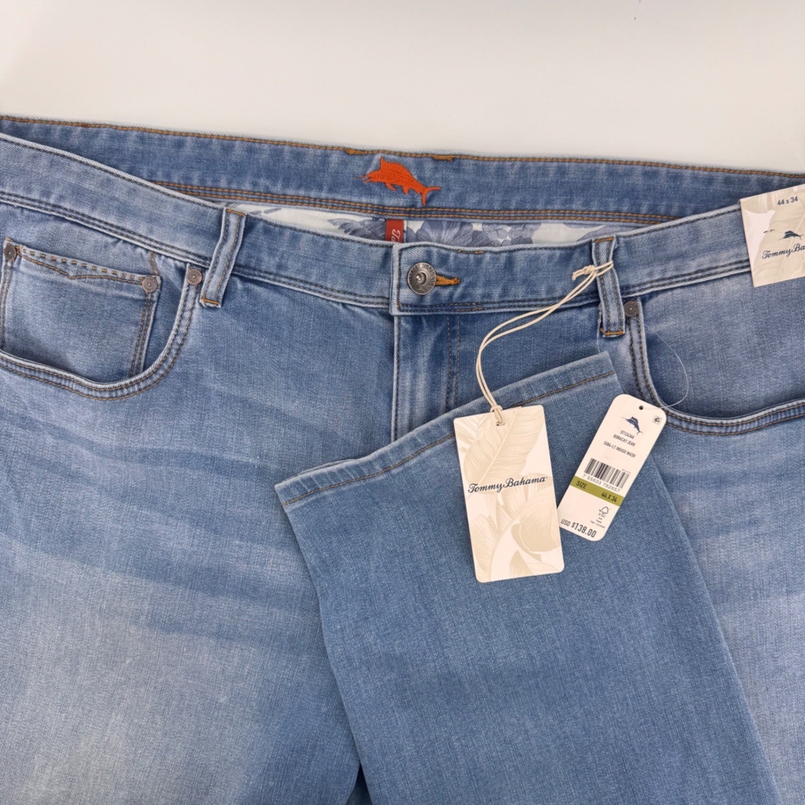 Tommy Bahama Boracay Jean Mens 44×34 Light Indigo Wash Stretch Straight ST124366