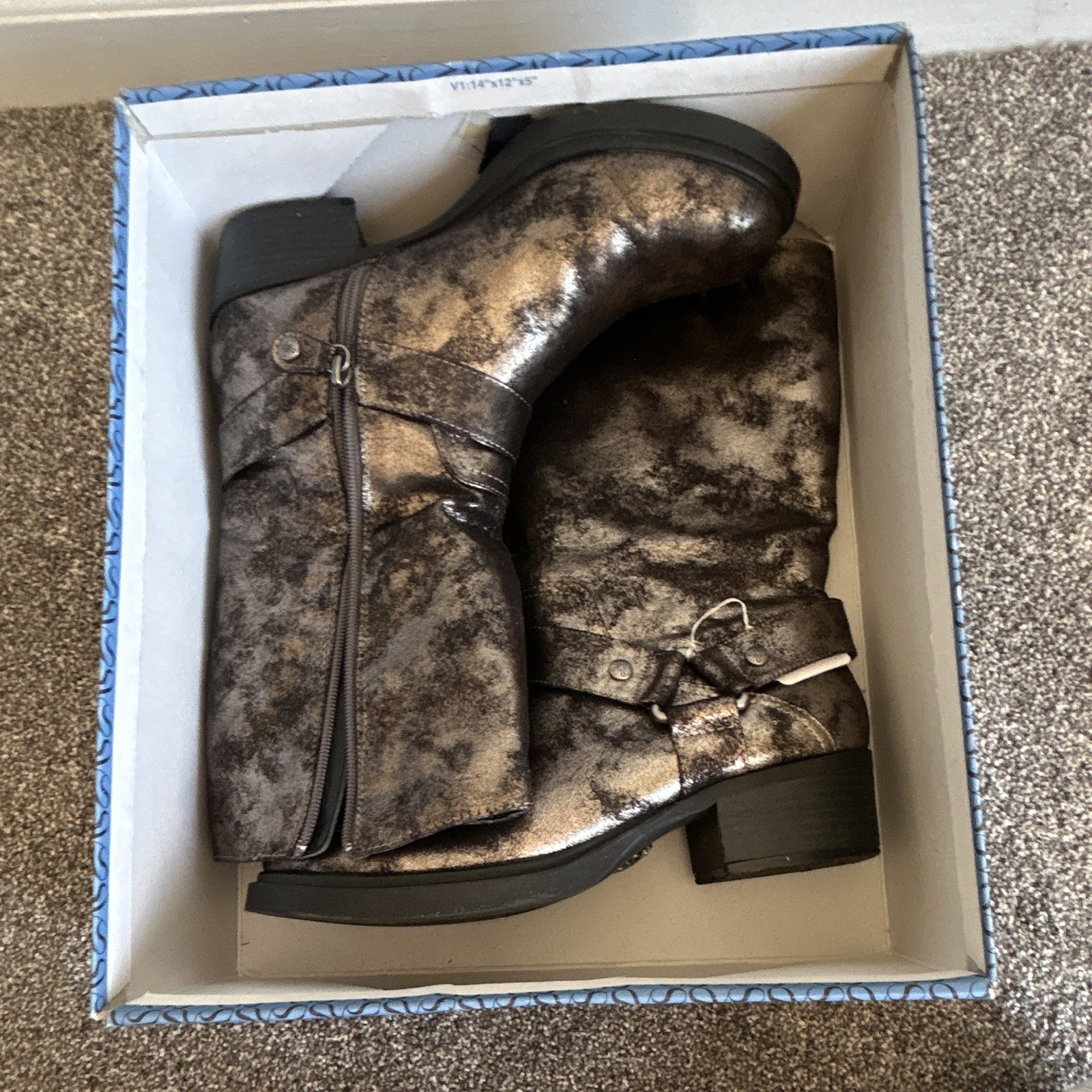 Simply Vera Vera Wang Bryce Mid-Calf Boots Silver/Black Zip Buckle Comfort 7.5
