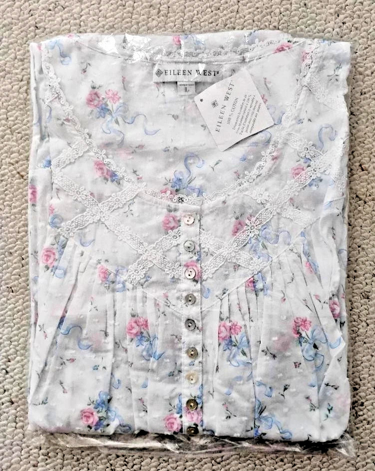 Eileen West White Ditsy Swiss Dot Sleeveless 100% Cotton Lawn Ballet Nightgown L
