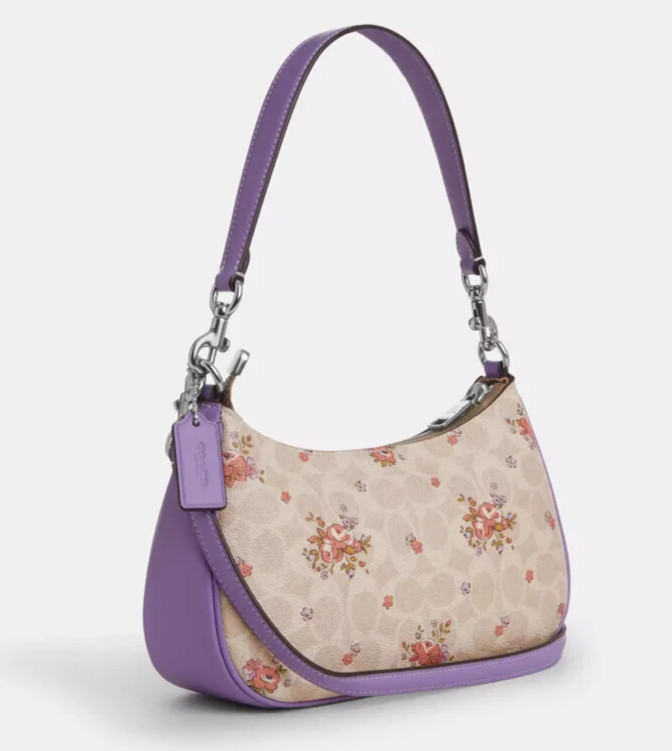 Coach Sand Multi Teri Floral Print Signature Coated Canvas Shoulder Bag (CAL37)