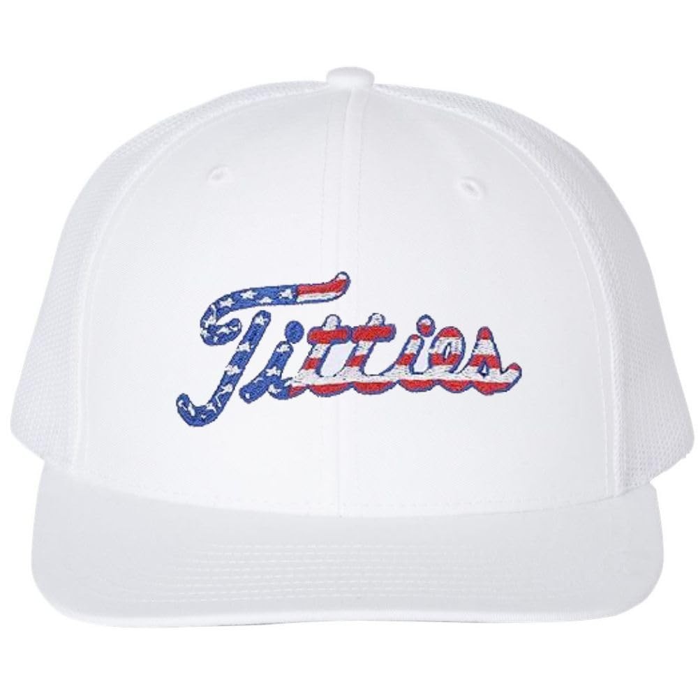 Titties Golf Embroidered Trucker Hat Funny USA Flag Gift Mesh Snap Back Cap