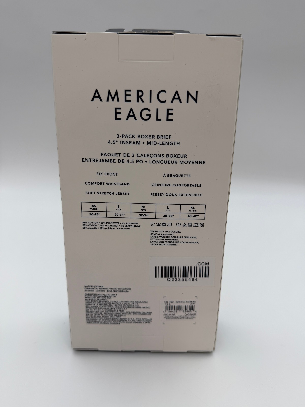 American Eagle Men’s Mid Length 4.5″ Inseam Boxer Brief Size Small Box of 3