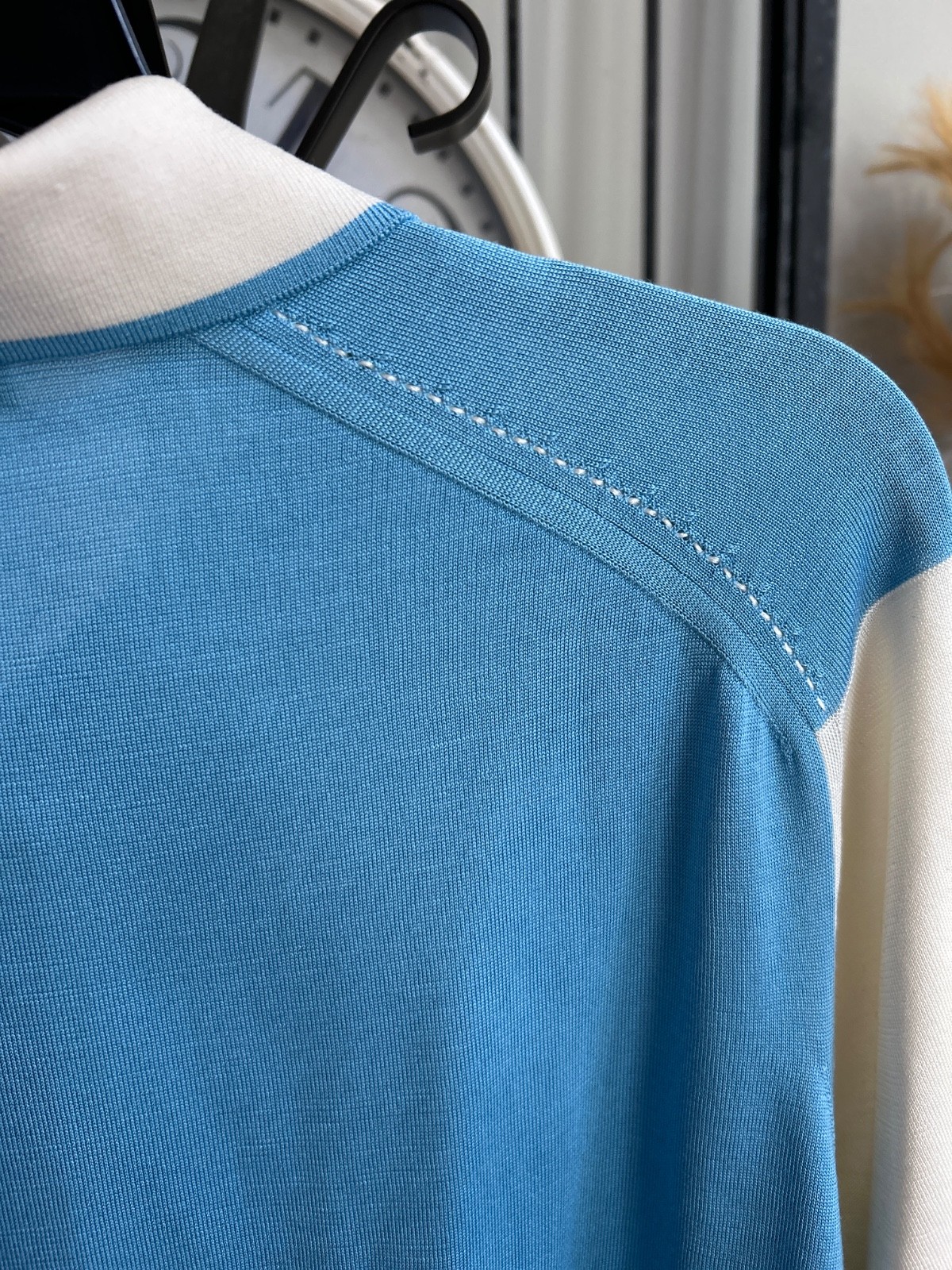 STEFANO RICCI men’s 100% silk quarter zip polo shirt – blue / white – size XL