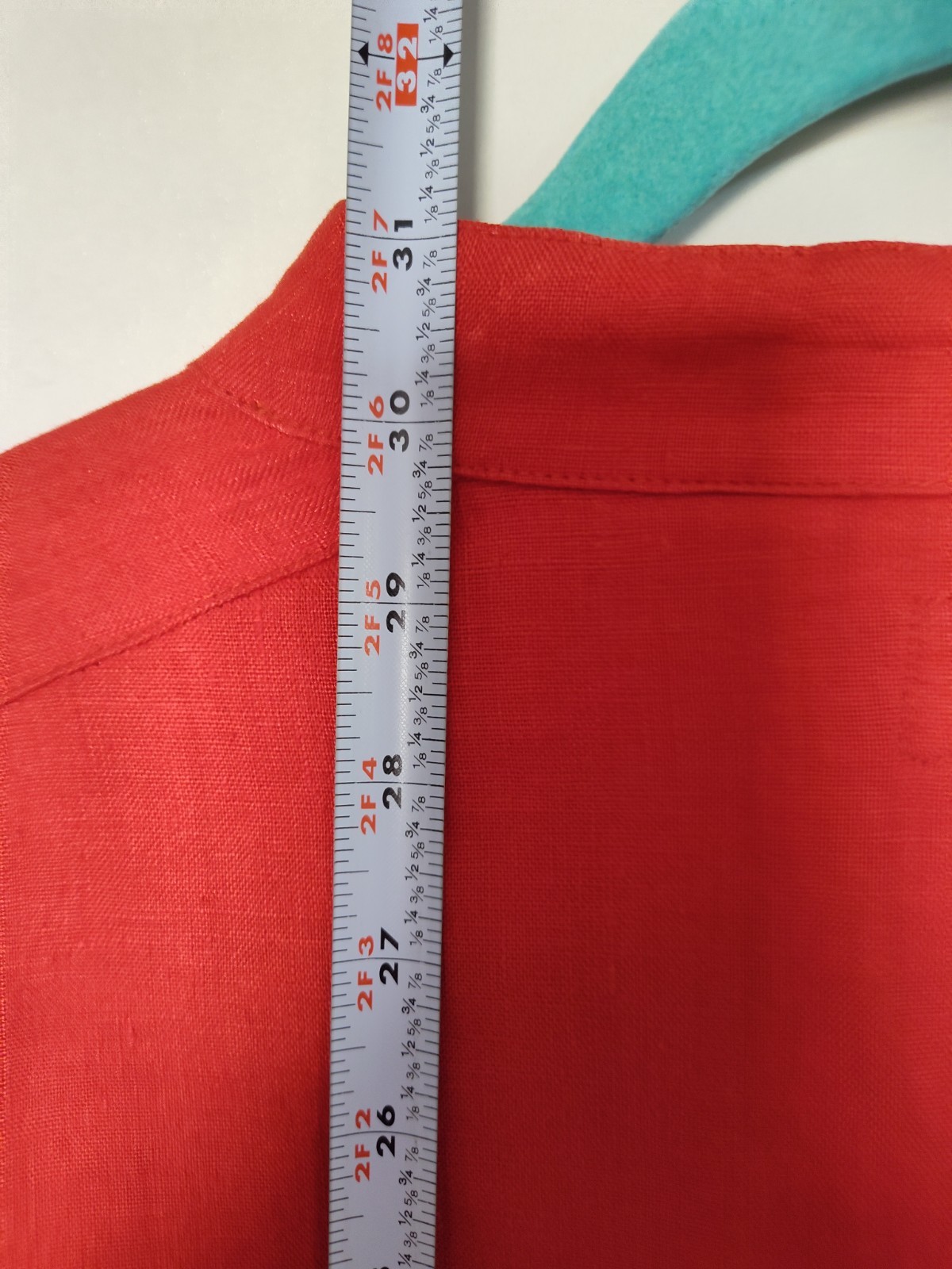 Chico’s Linen No Iron Solid Red Button Long Sleeve Ruffle Cuff Tunic Sz 3 =16-18