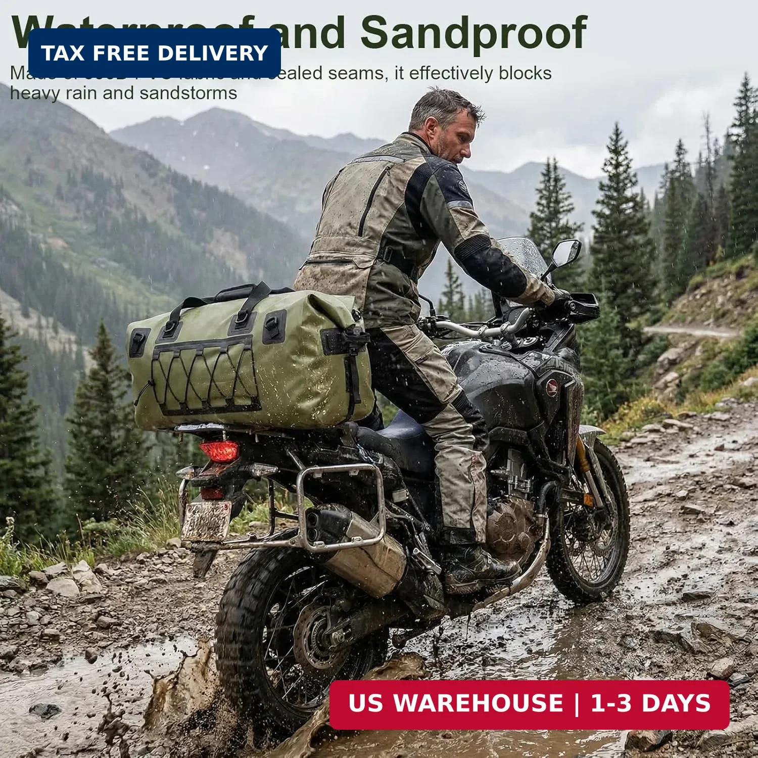 Waterproof Duffel Bag, 70L Large Motorcycle Dry Backpack, Heavy-Duty Roll Top Wa