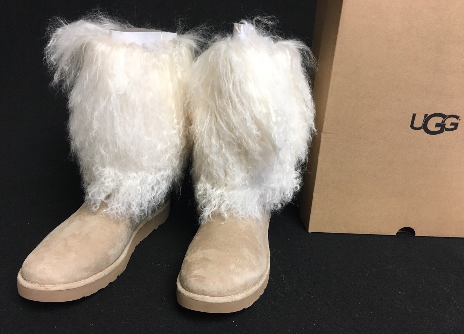 UGG Australia Lida RARE Natural LONG MONGOLIAN SHEEPSKIN CUFF BOOTS 2017 1017516